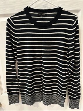 Banana Republic Womens Black & White Striped Silk Cashmere Crewneck Sweater sz M